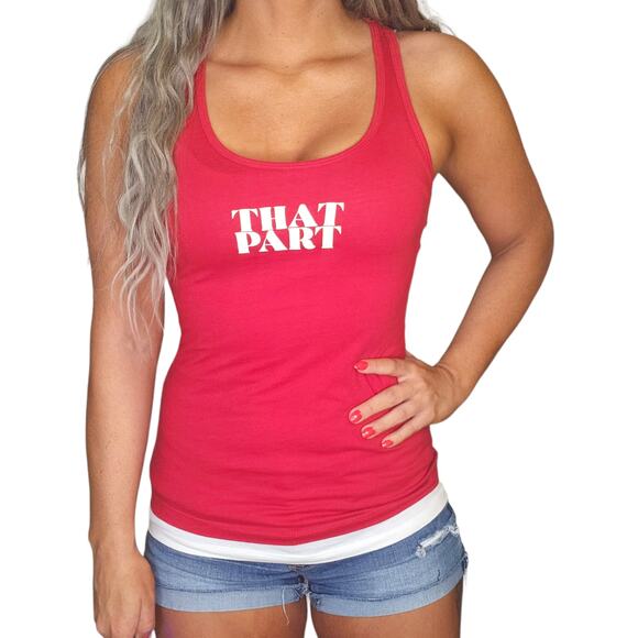 Red Table Talk Racerback Athleisure Workout Casual Comfy Tank Top Red White Sz S - Picture 1 of 6